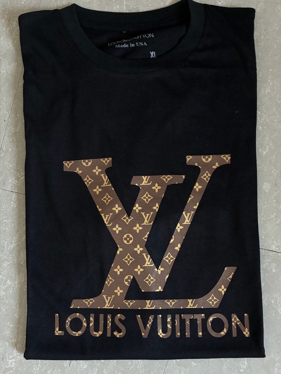 Luxury LV Other - Men’s New Luxury LV Black T-Shirt with Gold Monogram Print Size L